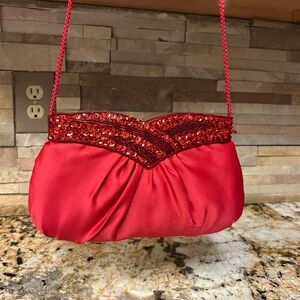 Elegant Red Beaded Evening Bag